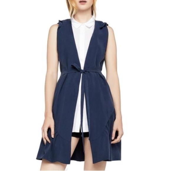 BCBGENERATION Flounce Hem Long Navy Vest - Picture 1 of 10